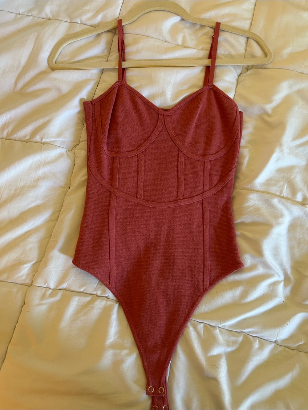 Structured Bustier Bodysuit in Brick Red